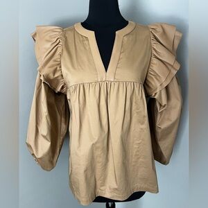 Emily McCarthy Camel Color Puff-Sleeve Blouse Sz XS